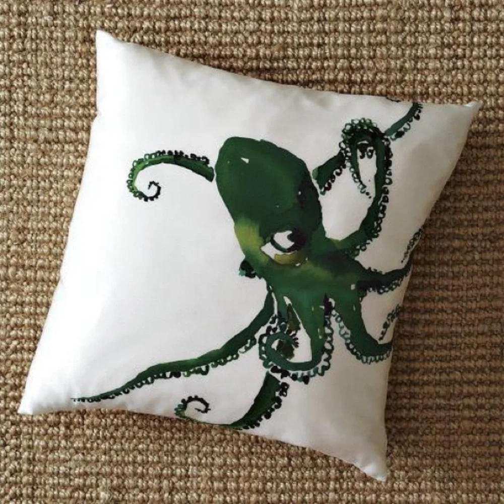 West Elm Green Octopus Accent Pillow case silk